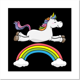 Unicorn with Rainbow and Clouds Posters and Art